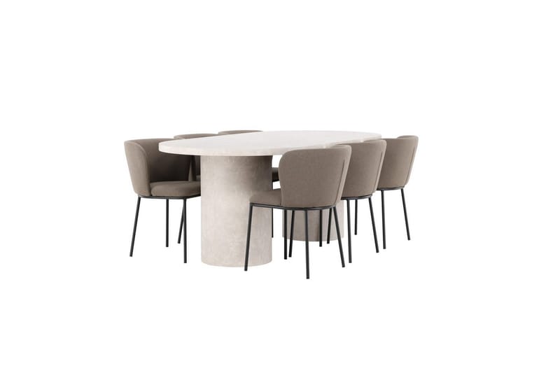 Spisegruppe Narvik 100x200 cm Beige med 6 Edina Stoler Svart / Brun - Svart / Brun - Møbler - Bord - Spisegrupper