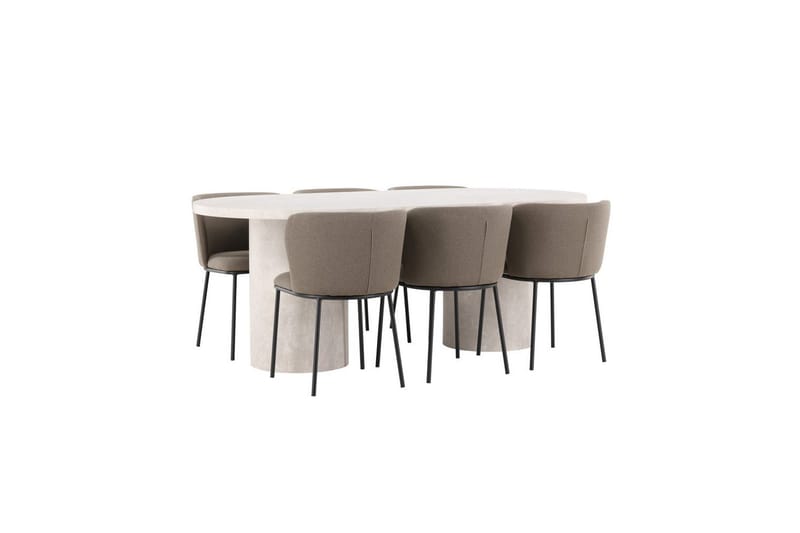Spisegruppe Narvik 100x200 cm Beige med 6 Edina Stoler Svart / Brun - Svart / Brun - Møbler - Bord - Spisegrupper