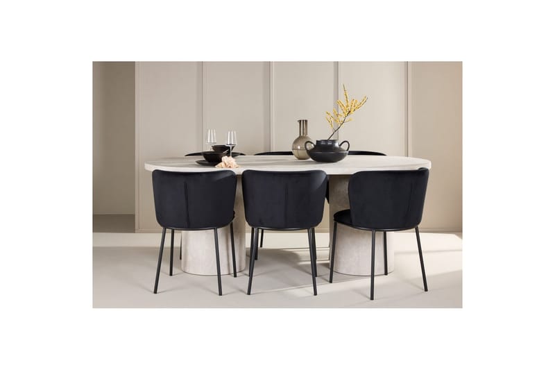Spisegruppe Narvik 100x200 cm Beige med 6 Edina Stoler Svart - Svart - Møbler - Bord - Spisegrupper