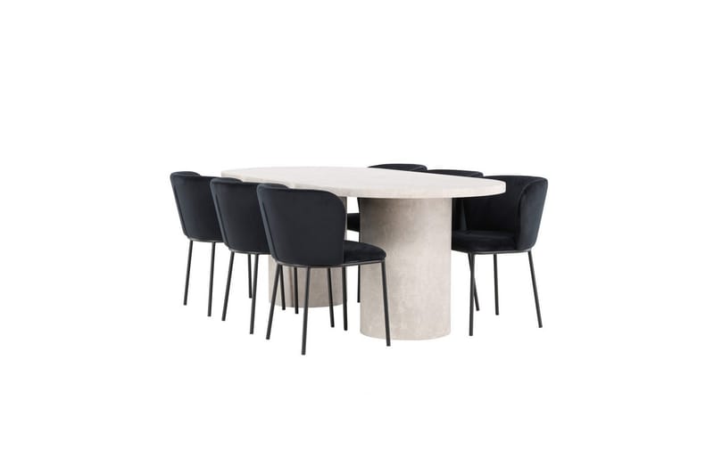Spisegruppe Narvik 100x200 cm Beige med 6 Edina Stoler Svart - Svart - Møbler - Bord - Spisegrupper