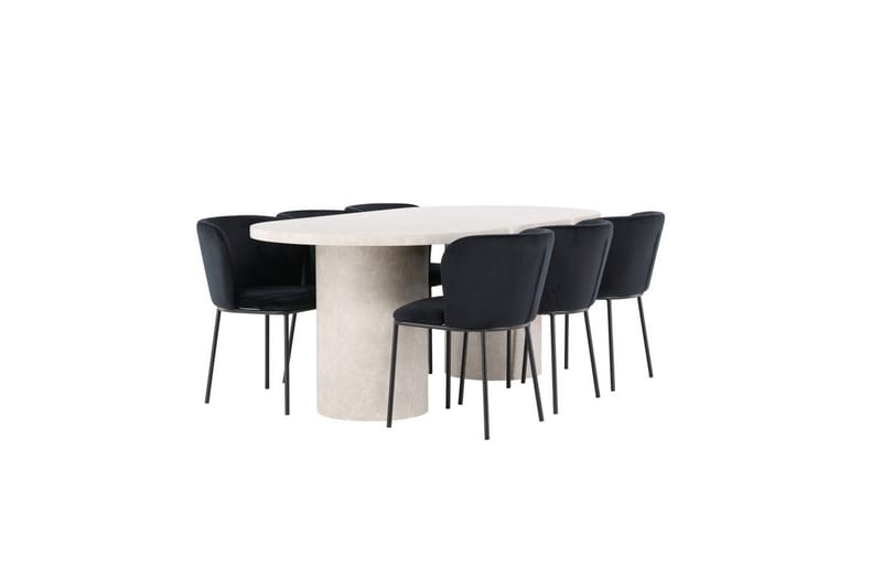 Spisegruppe Narvik 100x200 cm Beige med 6 Edina Stoler Svart - Svart - Møbler - Bord - Spisegrupper
