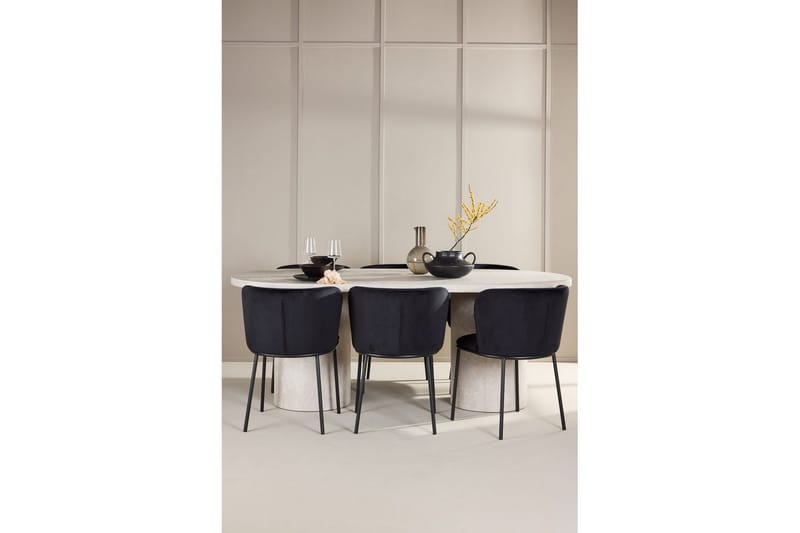 Spisegruppe Narvik 100x200 cm Beige med 6 Edina Stoler Svart - Svart - Møbler - Bord - Spisegrupper