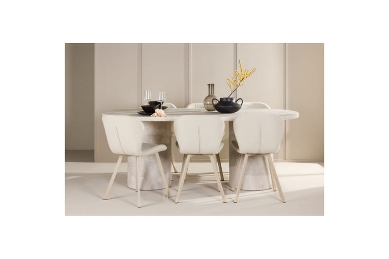 Spisegruppe Narvik 100x200 cm Beige med 6 Lilja Stoler - Møbler - Bord - Spisegrupper