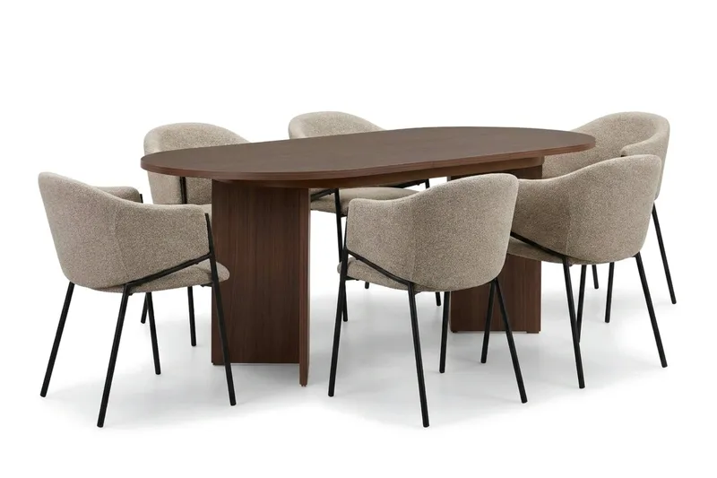 Spisegruppe Nordure Dano uttrekkbart spisebord 160–200 cm med 6 Filip spisestoler Greige, undefined