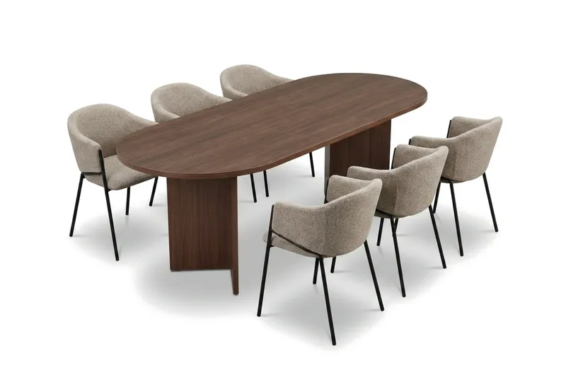Spisegruppe Nordure Dano uttrekkbart spisebord 160–200 cm med 6 Filip spisestoler Greige - Møbler - Bord - Spisegrupper