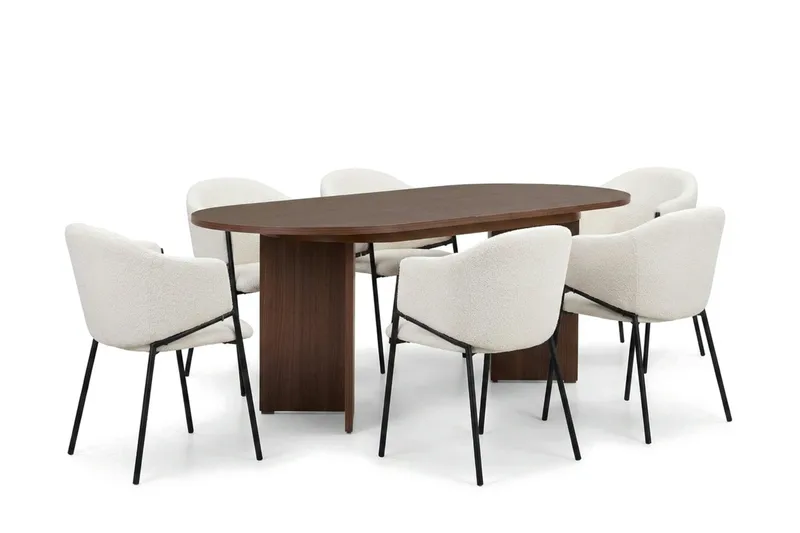 Spisegruppe Nordure Dano uttrekkbart spisebord 160–200 cm med 6 Filip spisestoler Vit, undefined
