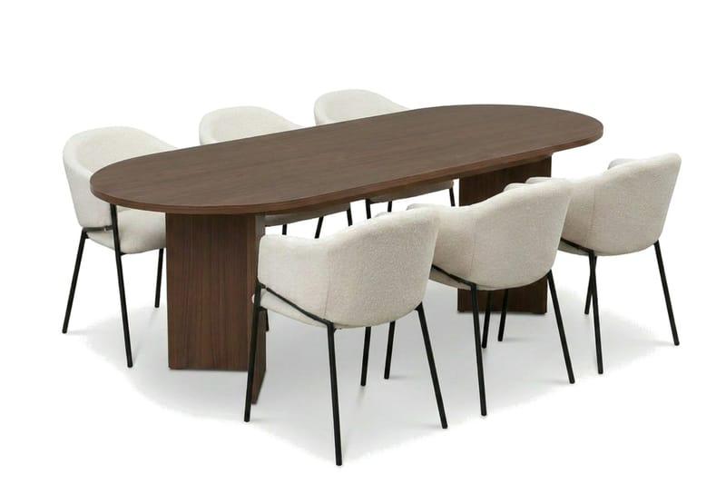 Spisegruppe Nordure Dano uttrekkbart spisebord 160–200 cm med 6 Filip spisestoler Vit - Møbler - Bord - Spisegrupper