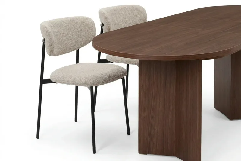 Spisegruppe Nordure Dano uttrekkbart spisebord 160–200 cm med 6 Lucy spisestoler Greige - Møbler - Bord - Spisegrupper