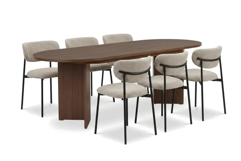 Spisegruppe Nordure Dano uttrekkbart spisebord 160–200 cm med 6 Lucy spisestoler Greige, undefined