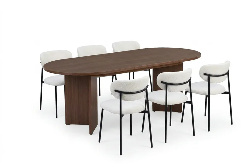 Spisegruppe Nordure Dano uttrekkbart spisebord 160–200 cm med 6 Lucy spisestoler Vit, undefined