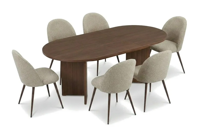 Spisegruppe Nordure Dano uttrekkbart spisebord 160–200 cm med 6 Nibe Plus spisestoler Greige - Møbler - Bord - Spisegrupper