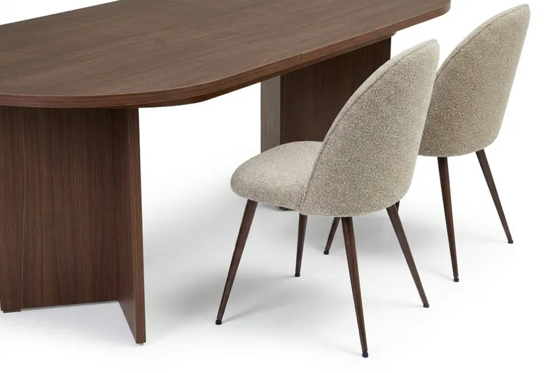 Spisegruppe Nordure Dano uttrekkbart spisebord 160–200 cm med 6 Nibe Plus spisestoler Greige - Møbler - Bord - Spisegrupper