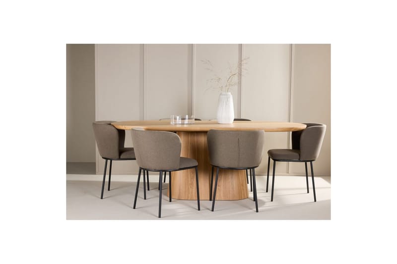 Spisegruppe Stjärnö 200x90 cm Natur med 6 stk Edina Stoler Svart / Brun - Svart / Brun - Møbler - Bord - Spisegrupper