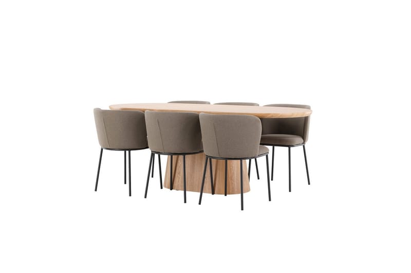 Spisegruppe Stjärnö 200x90 cm Natur med 6 stk Edina Stoler Svart / Brun - Svart / Brun - Møbler - Bord - Spisegrupper