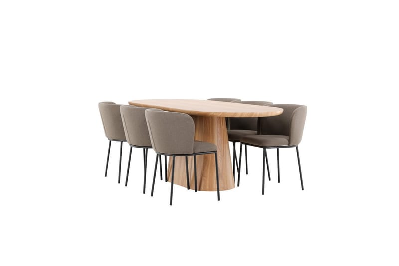 Spisegruppe Stjärnö 200x90 cm Natur med 6 stk Edina Stoler Svart / Brun - Svart / Brun - Møbler - Bord - Spisegrupper