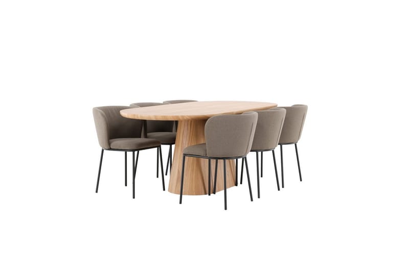 Spisegruppe Stjärnö 200x90 cm Natur med 6 stk Edina Stoler Svart / Brun - Svart / Brun - Møbler - Bord - Spisegrupper