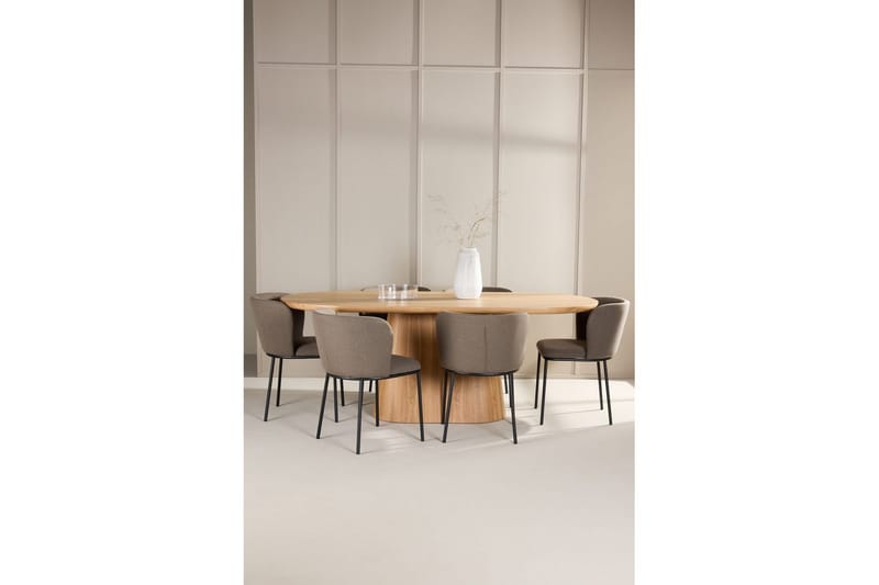 Spisegruppe Stjärnö 200x90 cm Natur med 6 stk Edina Stoler Svart / Brun - Svart / Brun - Møbler - Bord - Spisegrupper