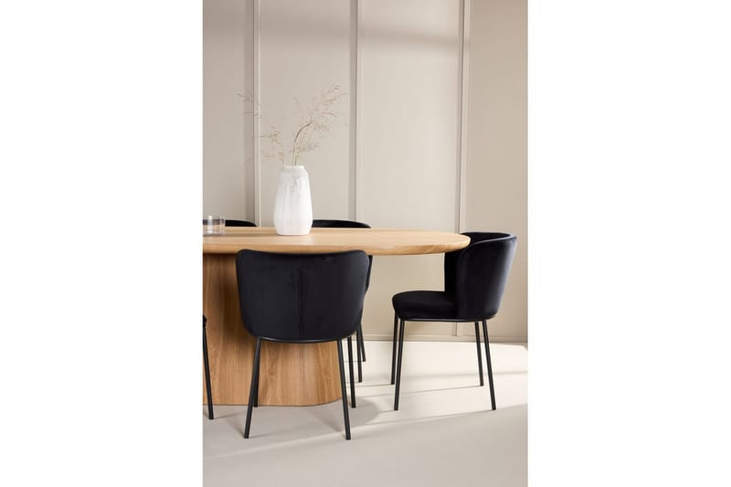 Spisegruppe Stjärnö 200x90 cm Natur med 6 stk Edina Stoler Svart - Svart - Møbler - Bord - Spisegrupper