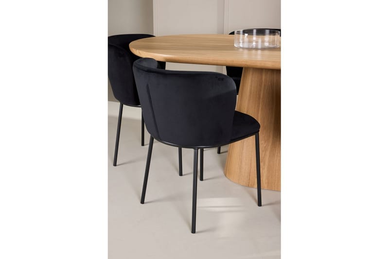 Spisegruppe Stjärnö 200x90 cm Natur med 6 stk Edina Stoler Svart - Svart - Møbler - Bord - Spisegrupper