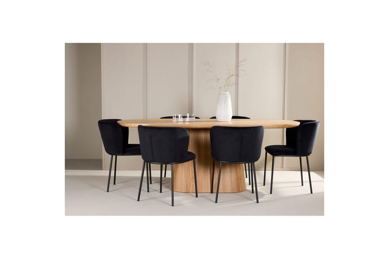 Spisegruppe Stjärnö 200x90 cm Natur med 6 stk Edina Stoler Svart - Svart - Møbler - Bord - Spisegrupper