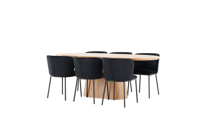 Spisegruppe Stjärnö 200x90 cm Natur med 6 stk Edina Stoler Svart - Svart - Møbler - Bord - Spisegrupper