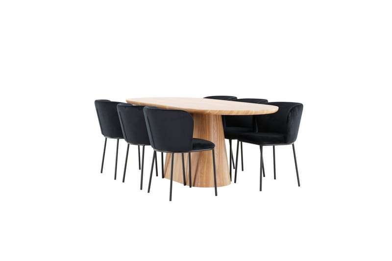 Spisegruppe Stjärnö 200x90 cm Natur med 6 stk Edina Stoler Svart - Svart - Møbler - Bord - Spisegrupper