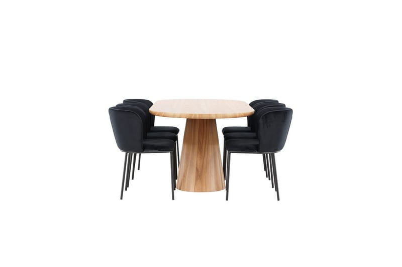 Spisegruppe Stjärnö 200x90 cm Natur med 6 stk Edina Stoler Svart - Svart - Møbler - Bord - Spisegrupper