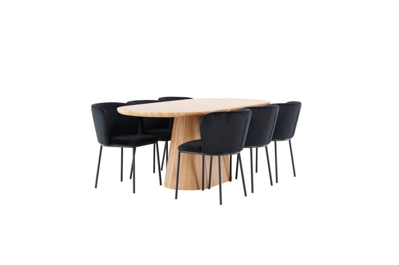 Spisegruppe Stjärnö 200x90 cm Natur med 6 stk Edina Stoler Svart - Svart - Møbler - Bord - Spisegrupper
