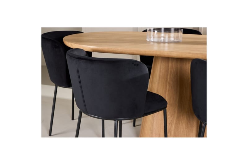 Spisegruppe Stjärnö 200x90 cm Natur med 6 stk Edina Stoler Svart - Svart - Møbler - Bord - Spisegrupper