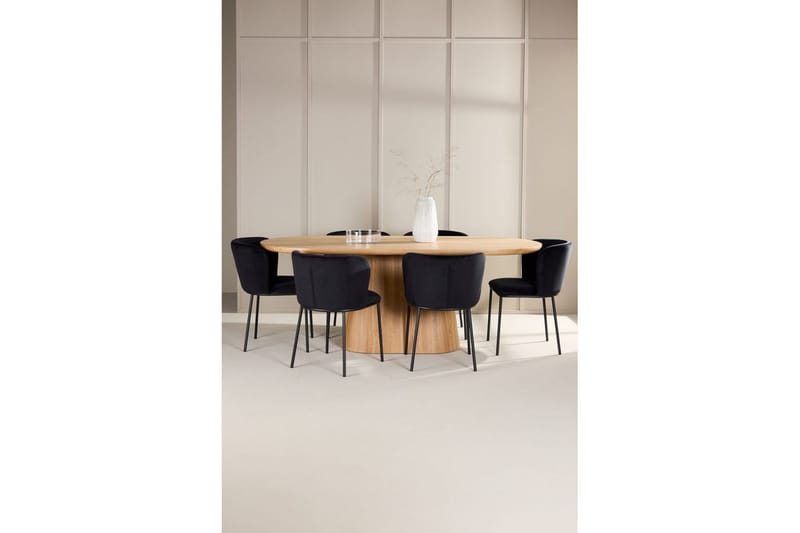 Spisegruppe Stjärnö 200x90 cm Natur med 6 stk Edina Stoler Svart - Svart - Møbler - Bord - Spisegrupper
