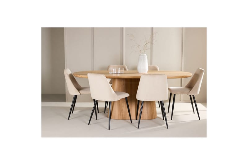 Spisegruppe Stjärnö 200x90 cm Natur med 6 stk Night Stoler - Møbler - Bord - Spisegrupper