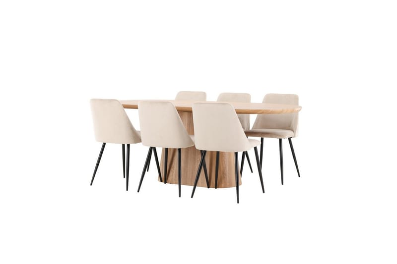 Spisegruppe Stjärnö 200x90 cm Natur med 6 stk Night Stoler - Møbler - Bord - Spisegrupper