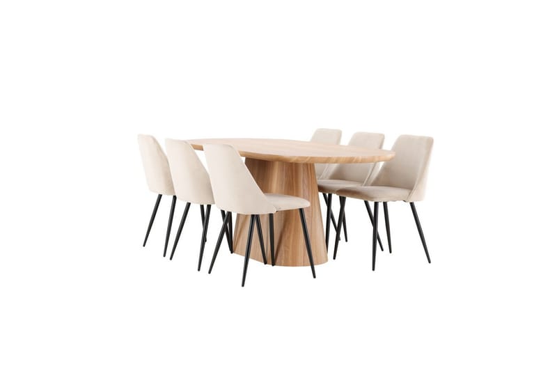 Spisegruppe Stjärnö 200x90 cm Natur med 6 stk Night Stoler - Møbler - Bord - Spisegrupper