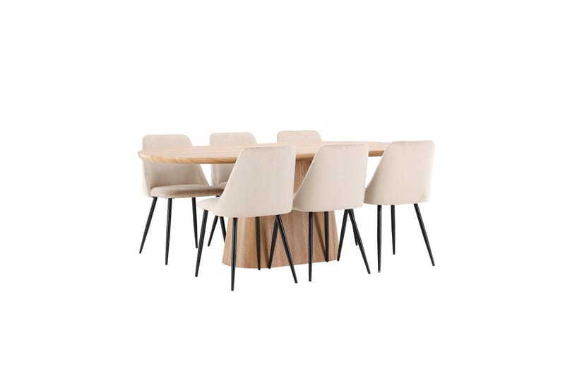 Spisegruppe Stjärnö 200x90 cm Natur med 6 stk Night Stoler - Møbler - Bord - Spisegrupper