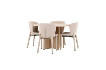 Spisegruppe Strada Rund 120/170 cm Hvit med Astoria Stoler 4 stk, Beige - 4 stk, Beige - Møbler - Bord - Spisegrupper
