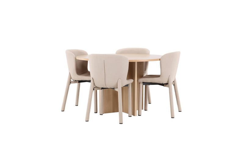 Spisegruppe Strada Rund 120/170 cm Hvit med Astoria Stoler 4 stk, Beige - 4 stk, Beige - Møbler - Bord - Spisegrupper