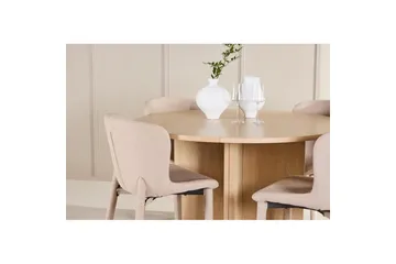 Spisegruppe Strada Rund 120/170 cm Hvit med Astoria Stoler 4 stk, Beige - 4 stk, Beige - Møbler - Bord - Spisegrupper