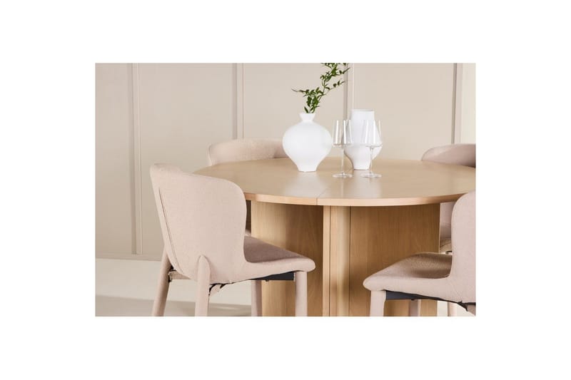 Spisegruppe Strada Rund 120/170 cm Hvit med Astoria Stoler 4 stk, Beige - 4 stk, Beige - Møbler - Bord - Spisegrupper