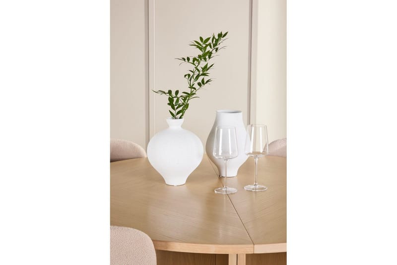 Spisegruppe Strada Rund 120/170 cm Hvit med Astoria Stoler 4 stk, Beige - 4 stk, Beige - Møbler - Bord - Spisegrupper