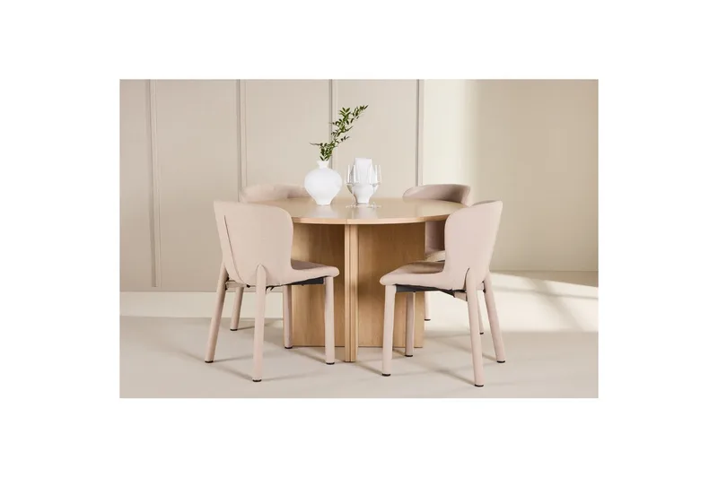 Spisegruppe Strada Rund 120/170 cm Hvit med Astoria Stoler 4 stk, Beige - 4 stk, Beige - Møbler - Bord - Spisegrupper