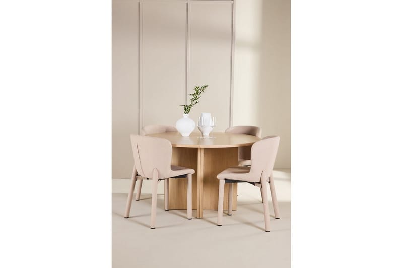 Spisegruppe Strada Rund 120/170 cm Hvit med Astoria Stoler 4 stk, Beige - 4 stk, Beige - Møbler - Bord - Spisegrupper