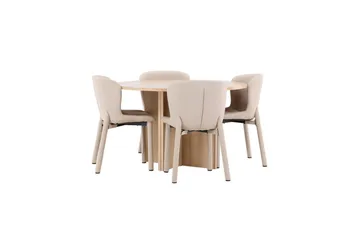 Spisegruppe Strada Rund 120/170 cm Hvit med Astoria Stoler 4 stk, Beige - 4 stk, Beige - Møbler - Bord - Spisegrupper