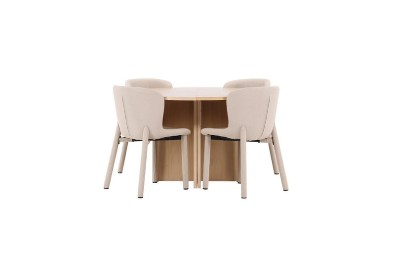 Spisegruppe Strada Rund 120/170 cm Hvit med Astoria Stoler 4 stk, Beige - 4 stk, Beige - Møbler - Bord - Spisegrupper
