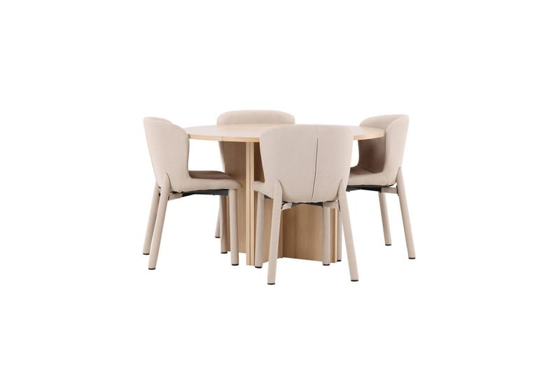 Spisegruppe Strada Rund 120/170 cm Hvit med Astoria Stoler 4 stk, Beige - 4 stk, Beige - Møbler - Bord - Spisegrupper