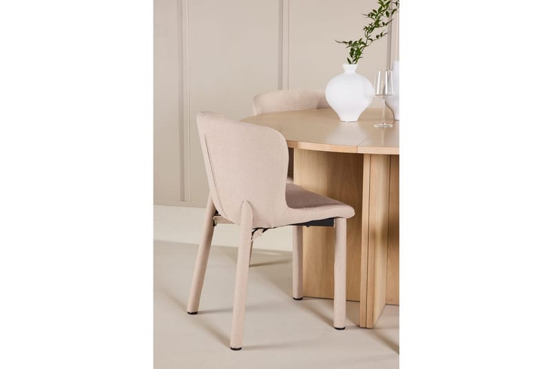 Spisegruppe Strada Rund 120/170 cm Hvit med Astoria Stoler 4 stk, Beige - 4 stk, Beige - Møbler - Bord - Spisegrupper