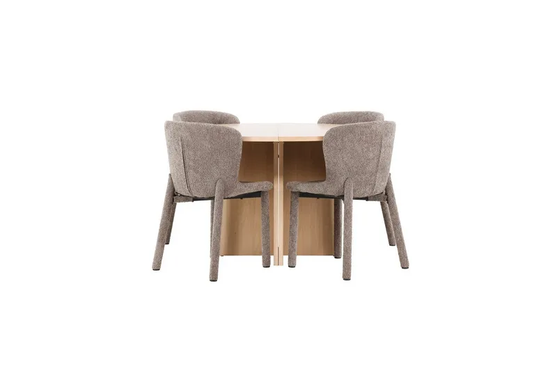 Spisegruppe Strada Rund 120/170 cm Hvit med Astoria Stoler 4 stk, Brun, 4 stk, Brun
