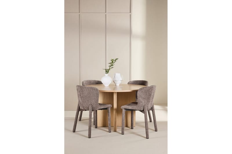 Spisegruppe Strada Rund 120/170 cm Hvit med Astoria Stoler 4 stk, Brun - 4 stk, Brun - Møbler - Bord - Spisegrupper