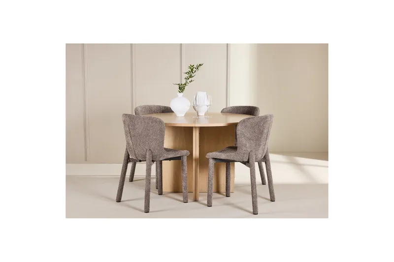 Spisegruppe Strada Rund 120/170 cm Hvit med Astoria Stoler 4 stk, Brun - 4 stk, Brun - Møbler - Bord - Spisegrupper