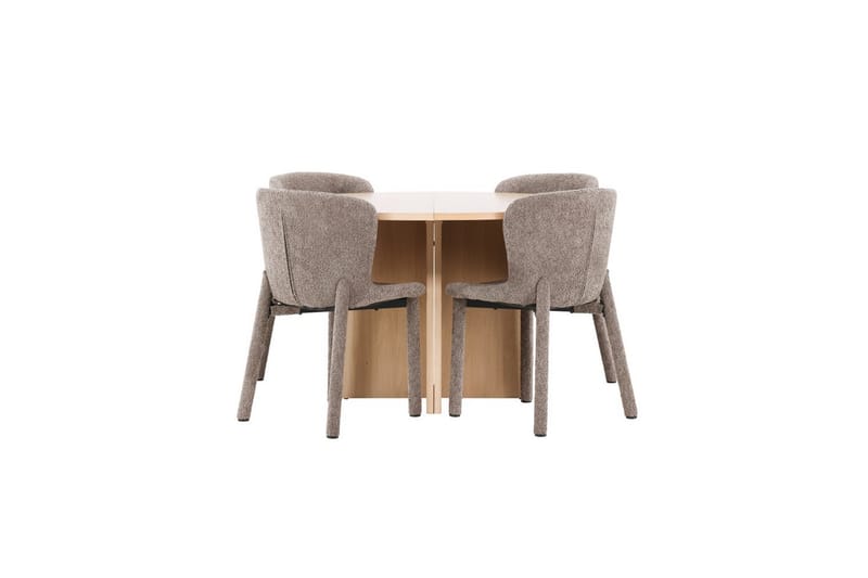 Spisegruppe Strada Rund 120/170 cm Hvit med Astoria Stoler 4 stk, Brun - 4 stk, Brun - Møbler - Bord - Spisegrupper