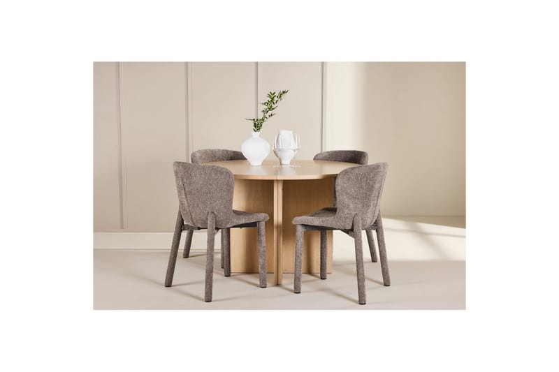 Spisegruppe Strada Rund 120/170 cm Hvit med Astoria Stoler 4 stk, Brun - 4 stk, Brun - Møbler - Bord - Spisegrupper